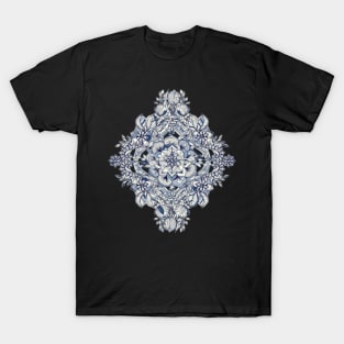 Floral Diamond Doodle in Dark Blue and Cream T-Shirt